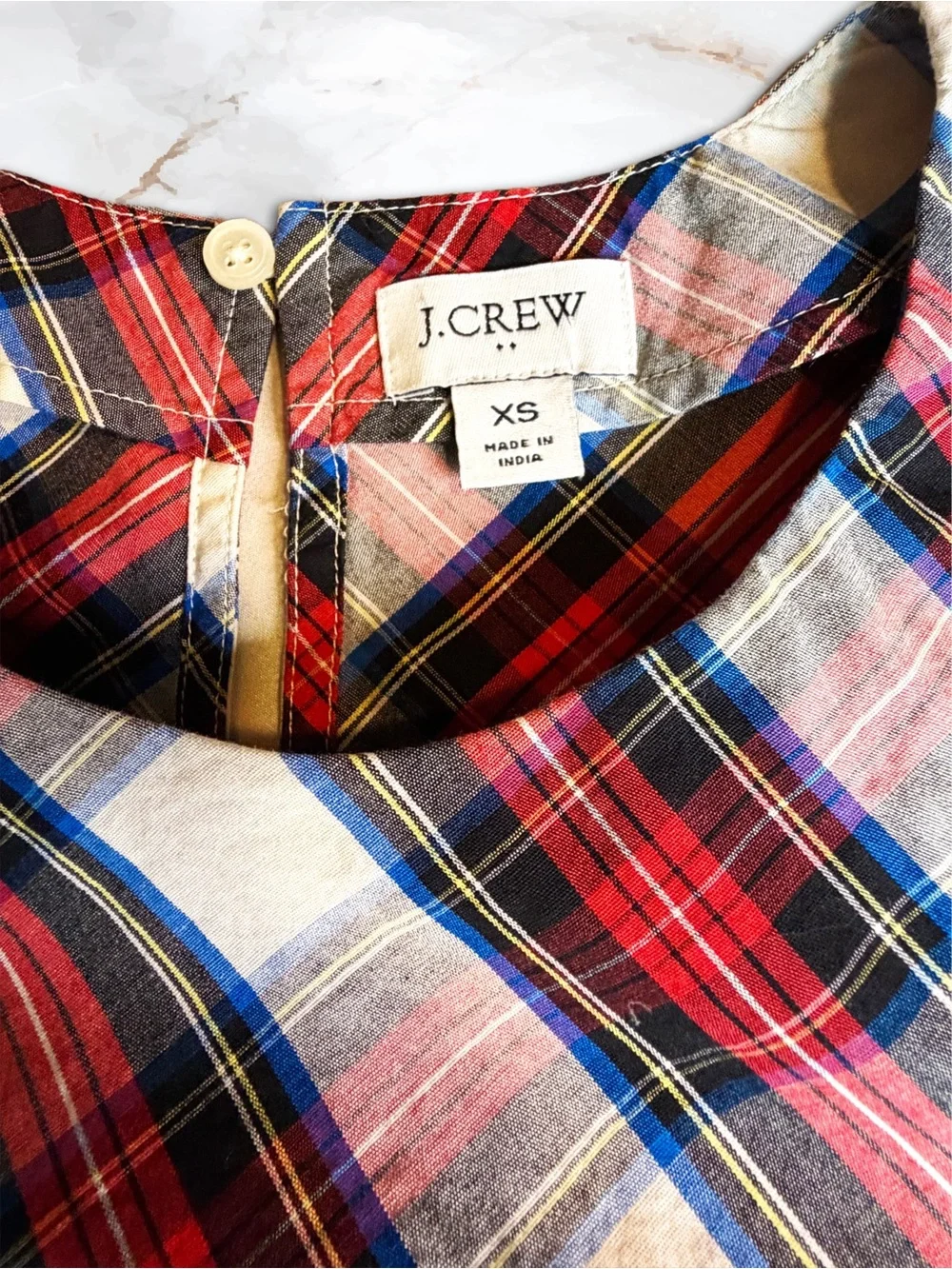 J.Crew Tartan Plaid Puff Sleeve Poplin Blouse XS